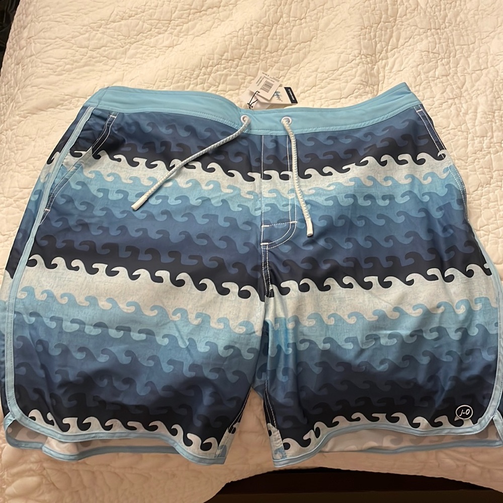 NWT men large johnnie-o blue wave swim shorts with lining and zipper fly